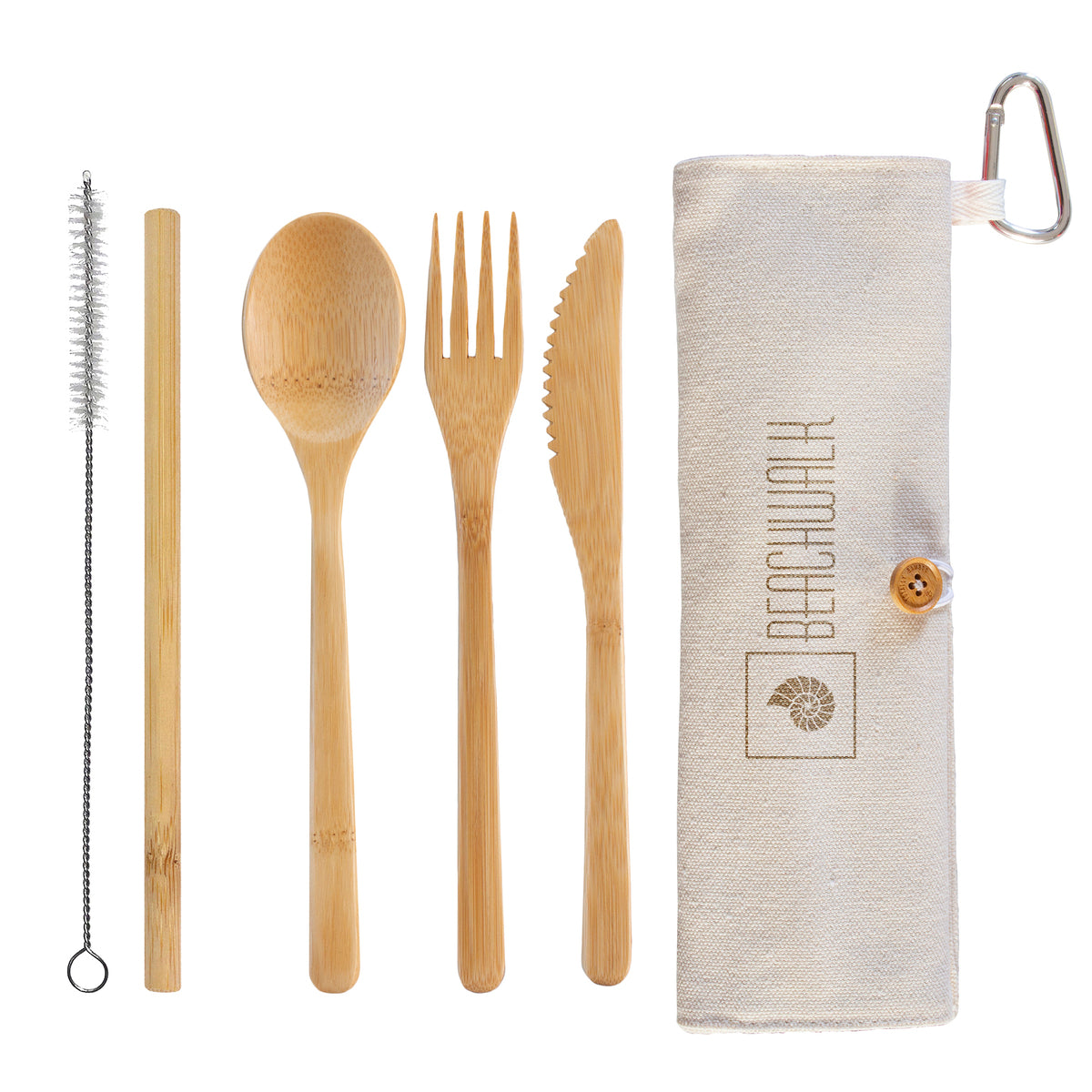 Custom Reusable Bamboo Utensil Kit β Eco-Friendly Travel Cutlery Set with Carabiner